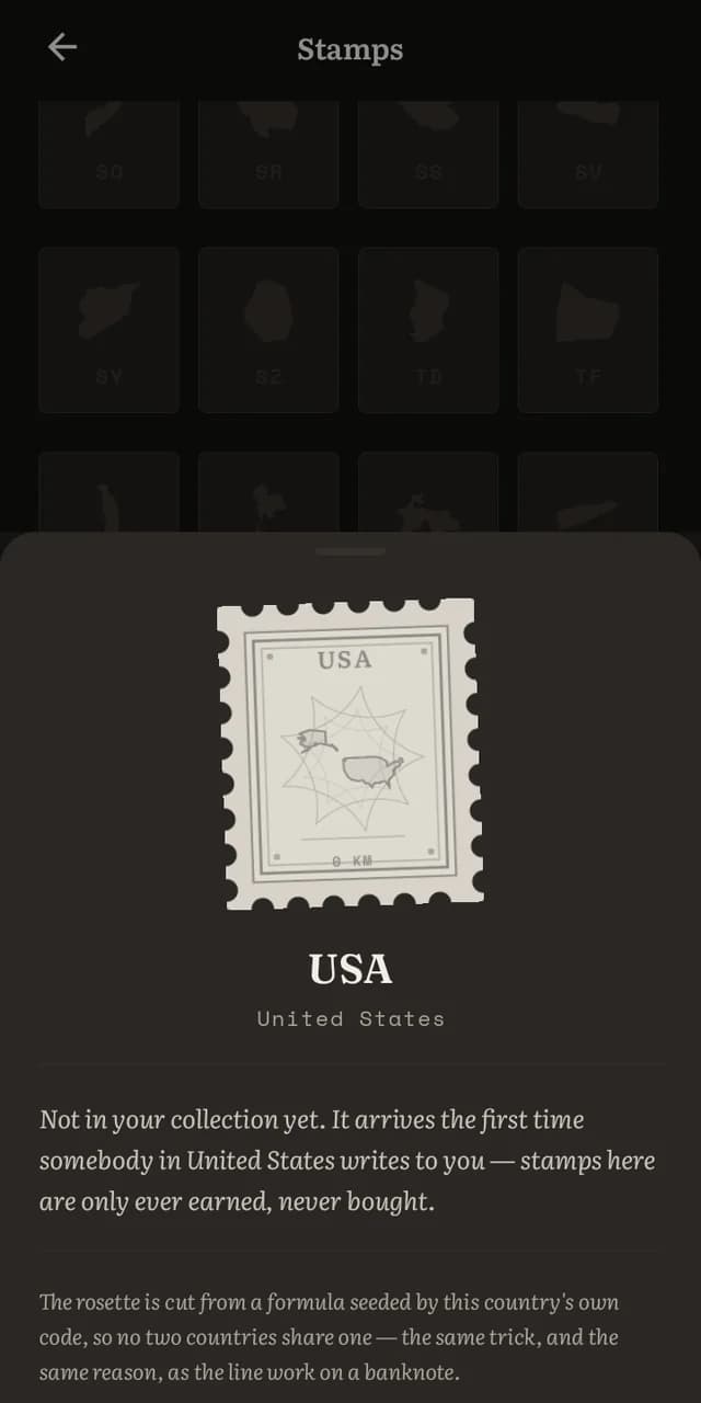 The stamp collection, with the United States stamp open